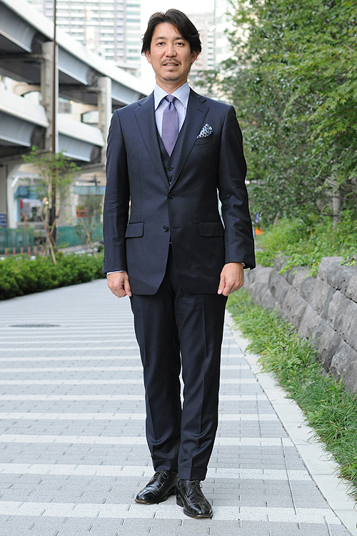 100ウール 濃紺スリーピース スーツ - スーツ